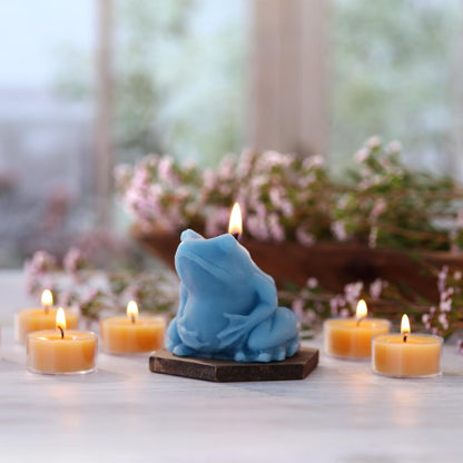 Big Dipper Wax Works Sky Blue Frog Candle, Hand-Sculpted Pure Beeswax, 2.5” × 3.5”, 24-Hour Clean Burn, Eco-Friendly Unscented Home Décor, Whimsical Garden Candle Made in USA
