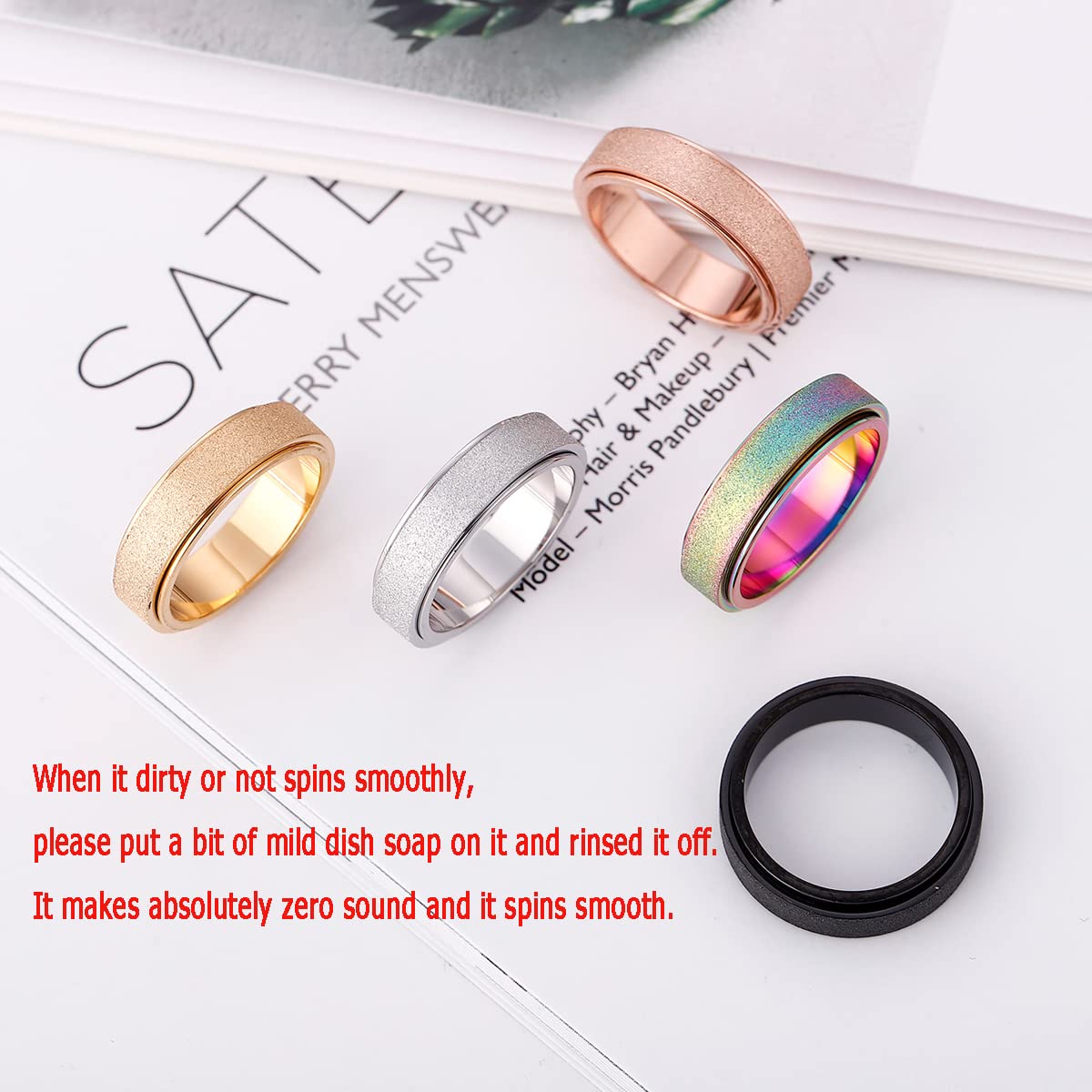 OreilleStar Anxiety Ring for Women Men Titanium Stainless Steel Fidget Toys Adults Spinner Ring 6mm Wide Cool Thumb Rings Band Rings Hand Polished Gold Size 9