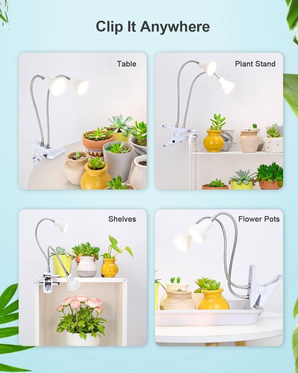 DOMMIA Grow Lights for Indoor Plants,Full Spectrum Grow Light with Warmwhite Red LED,Dual Head Clip Plant Light for Indoor Plants,Manual ON/Off Switch,Adjustable Gooseneck Plant Light for Houseplants