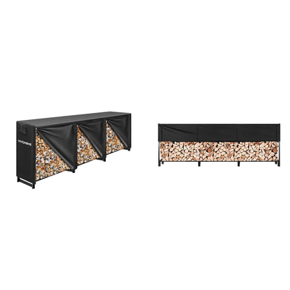 VIVOHOME 10ft Heavy-Duty Firewood Rack with Cover, Outdoor Log Holder Combo, Black and Upgraded 12ft Heavy-Duty Firewood Rack with Cover, 4400lb Capacity Log Holder, Black