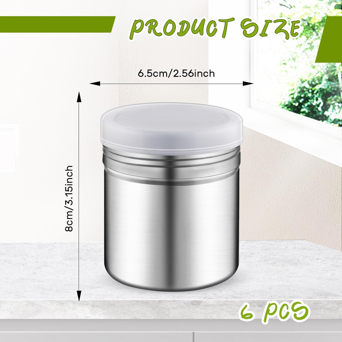 6 Pcs Powder Sugar Shaker Stainless Steel Powder Sugar Shaker Jars Fine Mesh Shaker Cans for Cinnamon Flour Salt Pepper