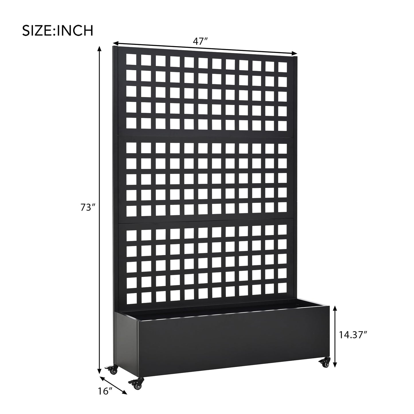 KEIKI 73"x47"x16" Planter Trellis Box with Wheels, Metal Outdoor Resin Raised Garden Bed for Climbing Plants, Large Weather-Resistant Design, Black