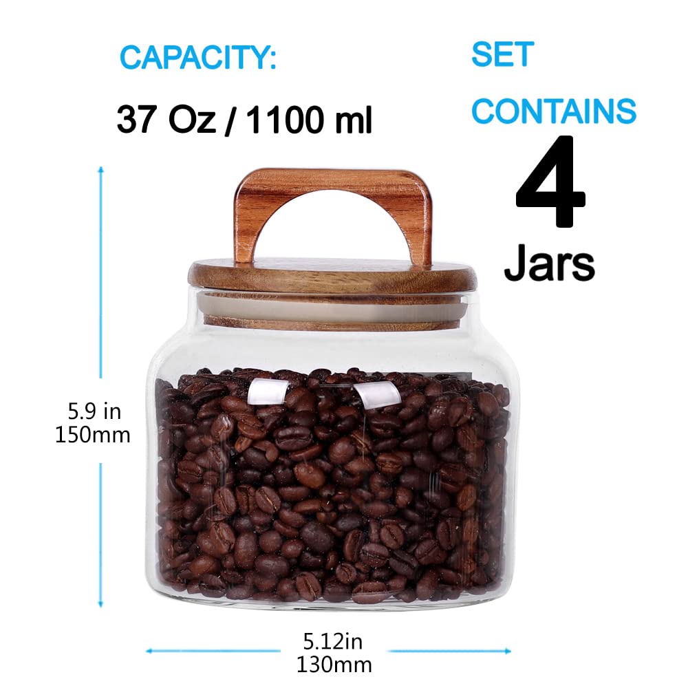 SAIOOL Glass Jars with Airtight Lid [Set of 4],Kitchen Canisters, Borosilicate Storage Containers,Retro Design, jars for Candy,Cookie,Rice,Sugar,Flour, Flour,Pasta,Nuts and Spice Jars