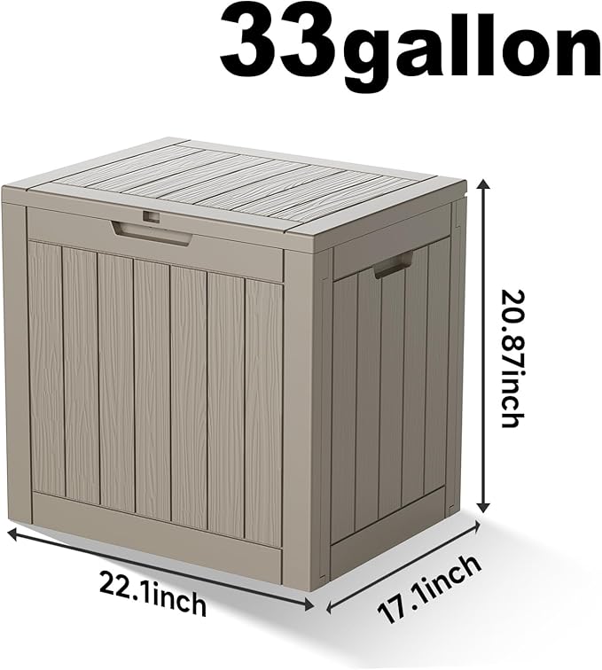 EasyUp 33Gal Outdoor Deck Box, Lager Patio Storage Box Indoor and Outdoor Use,Resin Storage Bin for Patio Furniture Cushions Garden Tools, Package Delivery (Gray)