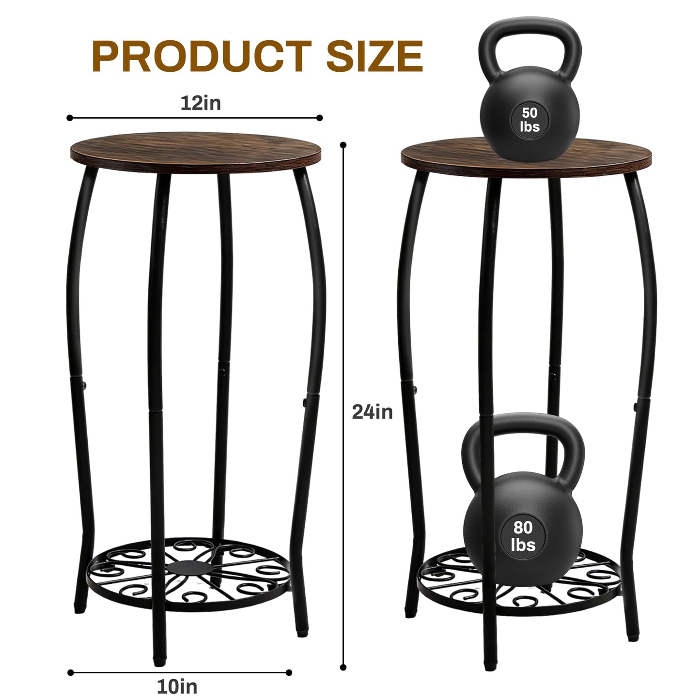 Uniqcovosa Plant Stand Indoor Outdoor, 2-Tier Tall Wood & Iron Plant Stand, 4-Leg Corner Flower Stand, Heavy Duty Floor Plant Shelf Plant Rack for Patio Living Room Balcony Home Decor