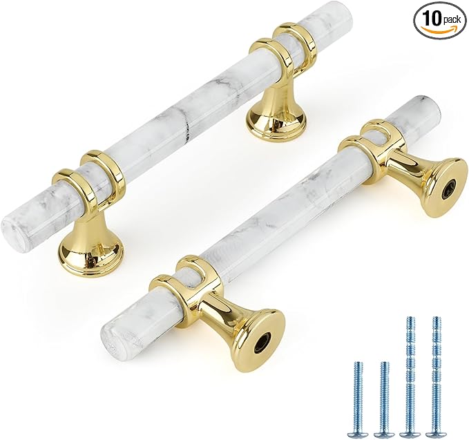 Rergy Cabinet Handles Marble Drawer Pulls and Knobs, T-Bar Hardware