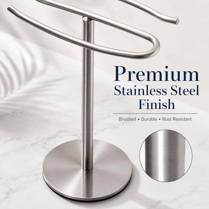 Brushed Nickel Hand Towel Holder Stand,13 Inch Free-Standing Towel Rack, SUS304 Stainless Steel Towel Bar Rack Stand, Tower Bar for Bathroom Kitchen Vanity Countertop…