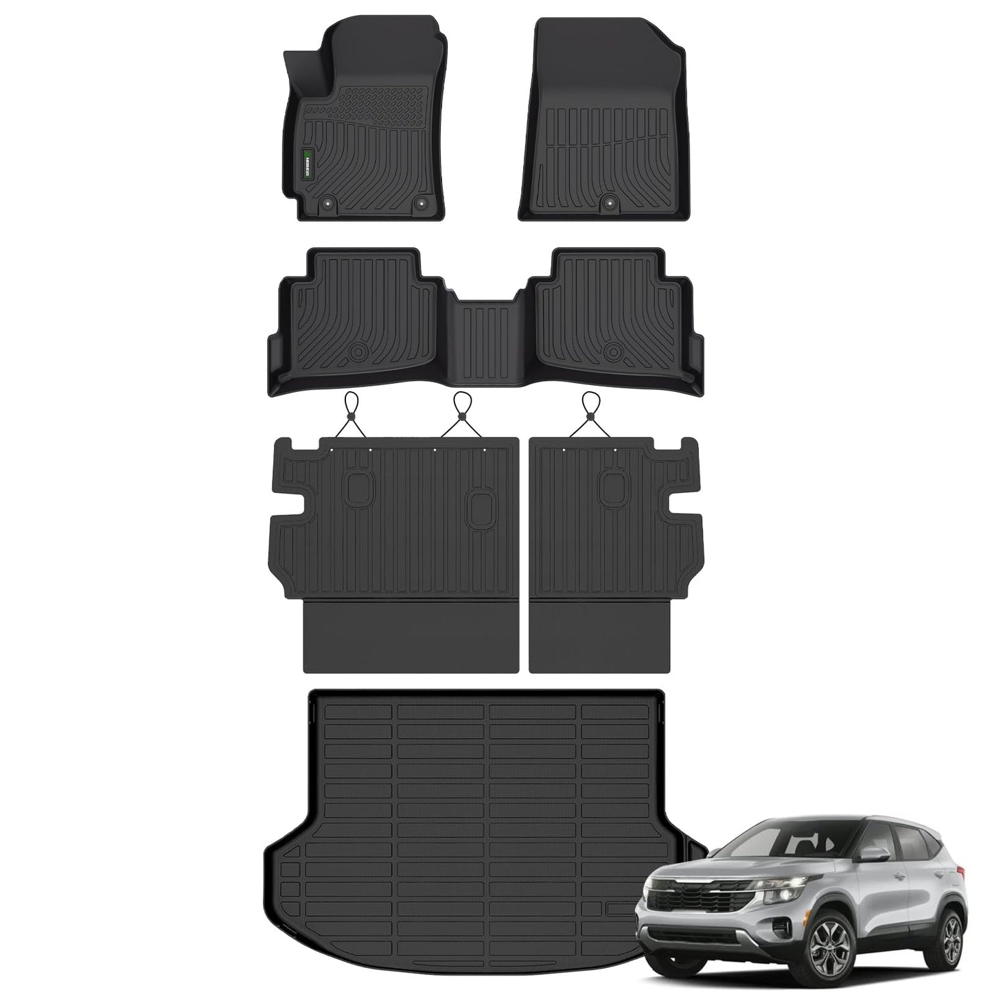 ANBINGO® Floor Mats & Backseat Cargo Liner for Kia Seltos 2024 2025 2026, TPE All Weather Mats 2024 2025 2026 Seltos S, LX, EX, X-Line, Cargo Tray in The Highest Position (Only for U.S.A. and Canada)