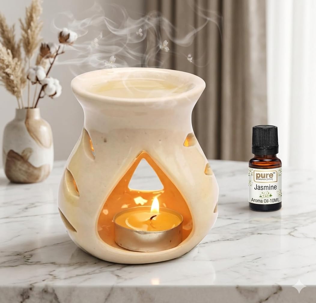 Ceramic Essential Oil Burner and Wax Melt Warmer, Aromatherapy Aroma Diffuser, Candle Tealight Holder Home Bedroom Decor Christmas Housewarming Gift 9x8x7 cm