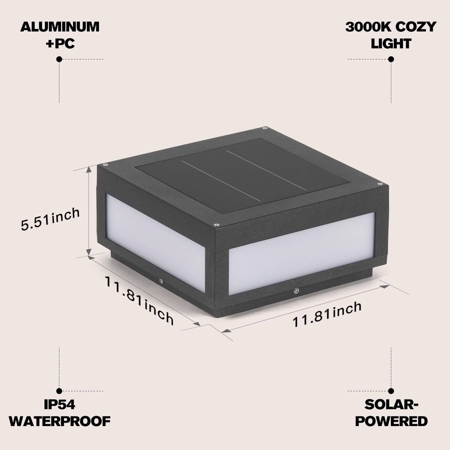Smplhavn 11.81" Solar Post Lights, IP54 Waterproof Solar Pillar Lights Outdoor, 3000K LED Outdoor Lamp Post Light, Dusk to Dawn Column Lighting for Posts Fence Outside Entrance Yard Driveway