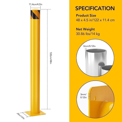 4-Pack 48 Inch Steel Safety Bollards, 4.5 Inch Diameter Parking Bollard Posts with 16 Anchor Bolts for Traffic Control, Driveway Barrier, Warehouse Protection & Collision Prevention