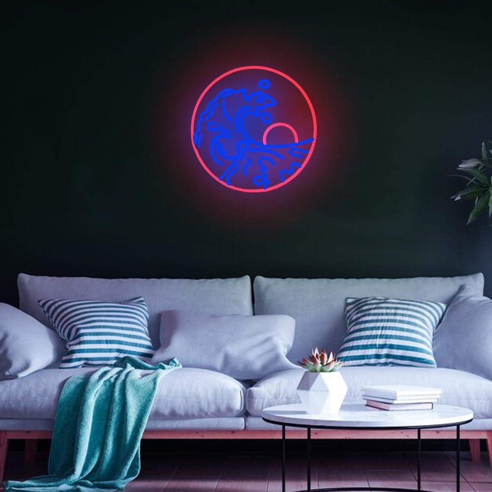 DAKABUKA Sunset Sunrise Neon Sign Dimmable Wave Neon Signs for Wall Decor Room Decor Bedroom Office Bar Birthday Party Christmas(Blue Red)