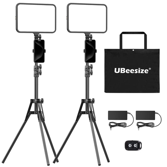 UBeesize 2 Pack LED Video Light Kit, Photography Lighting, 13" Studio Lights with 65" Tripod Stand and Phone Holders, Podcast Lighting for Video Recording,Tiktok,YouTube