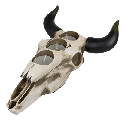 Ebros Western Native American Steer Bull Cow Skull Decorative 3 Tea Light Votive Candle Holders Decorative Desktop Figurine Rustic Bulls Cows Skulls Animal Themed Candleholders
