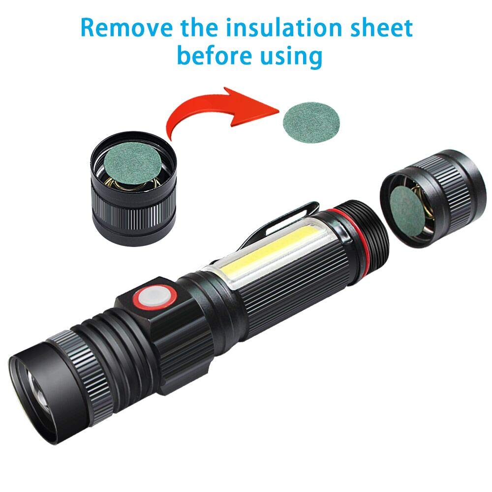 Torch USB Rechargeable Including 18650 Battery - LED Torch Tactical Super Bright Powerful Magnetic COB Work Torches Flashlight for Camping,Hiking,Fishing …