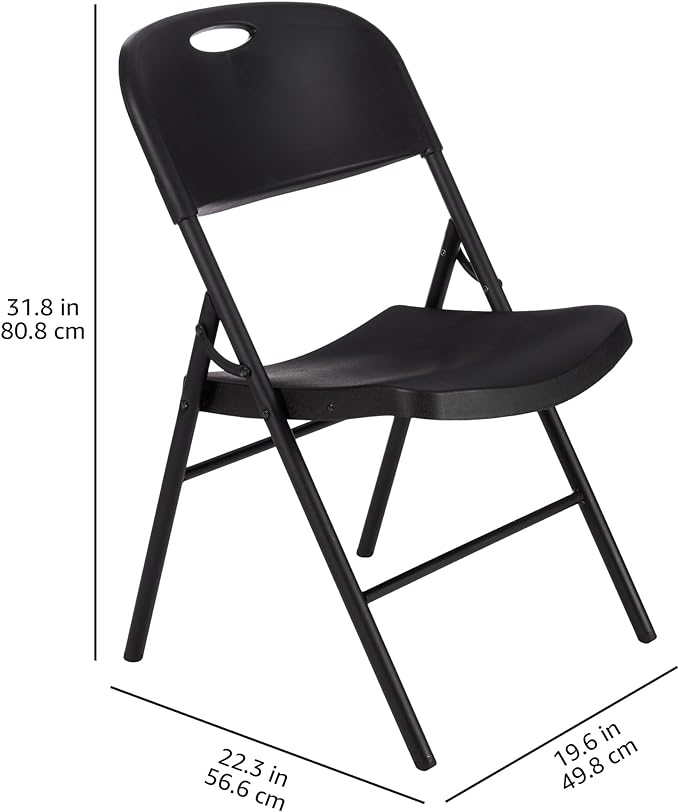 Amazon Basics Sturdy Foldable Plastic Chair, Portable, 350-Pound Capacity, Black, 6-Pack