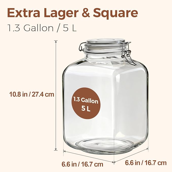 ComSaf Rice Container 5L, Flour Sugar Storage Containers, Glass Jars