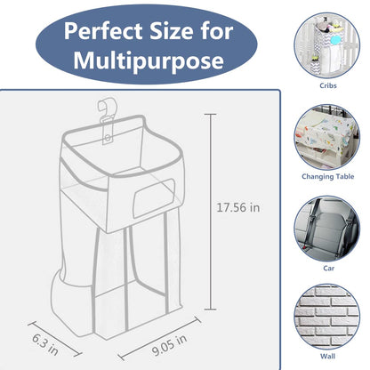 TOFOAN Hanging Diaper Caddy, Baby Bed Hanging Organizer, Nursery Organization Baby Diaper Holder, Diaper Stacker Storage for Crib, Playard, Changing Table or Wall (Gray&White)