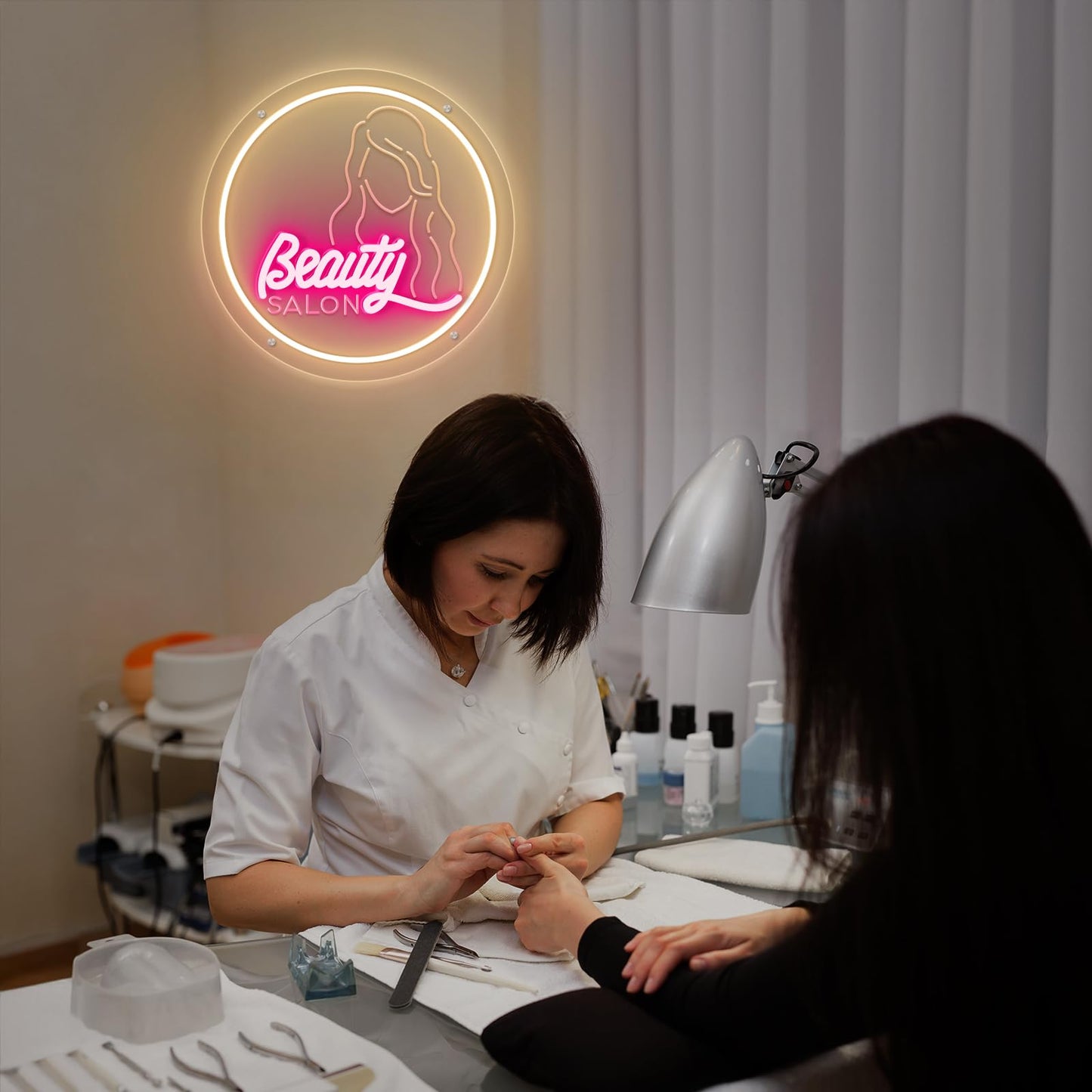Beauty Salon Neon Sign Beauty LED Neon Light Dimmable USB Powered Adjustable Brightness Light up Sign for Spa Salon Nails Browing Waxing Room Decoration Festival Birthday Chritmas Gifts 35cm*35cm