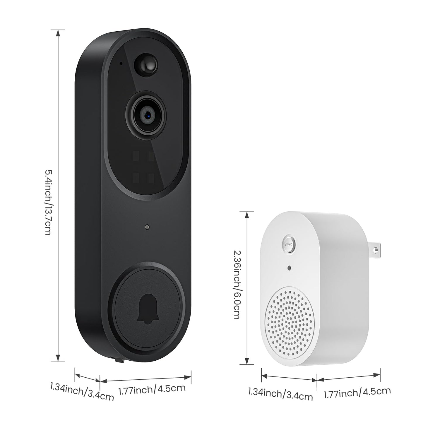 1080p Video Doorbell Camera Wireless with Chime, AI Human Detection, 2-Way Audio, FHD Live View, Wire-Free, Night Vision, Cloud Storage, Battery Powered, Indoor Outdoor Surveillance (Black)