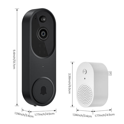 1080p Video Doorbell Camera Wireless with Chime, AI Human Detection, 2-Way Audio, FHD Live View, Wire-Free, Night Vision, Cloud Storage, Battery Powered, Indoor Outdoor Surveillance (Black)