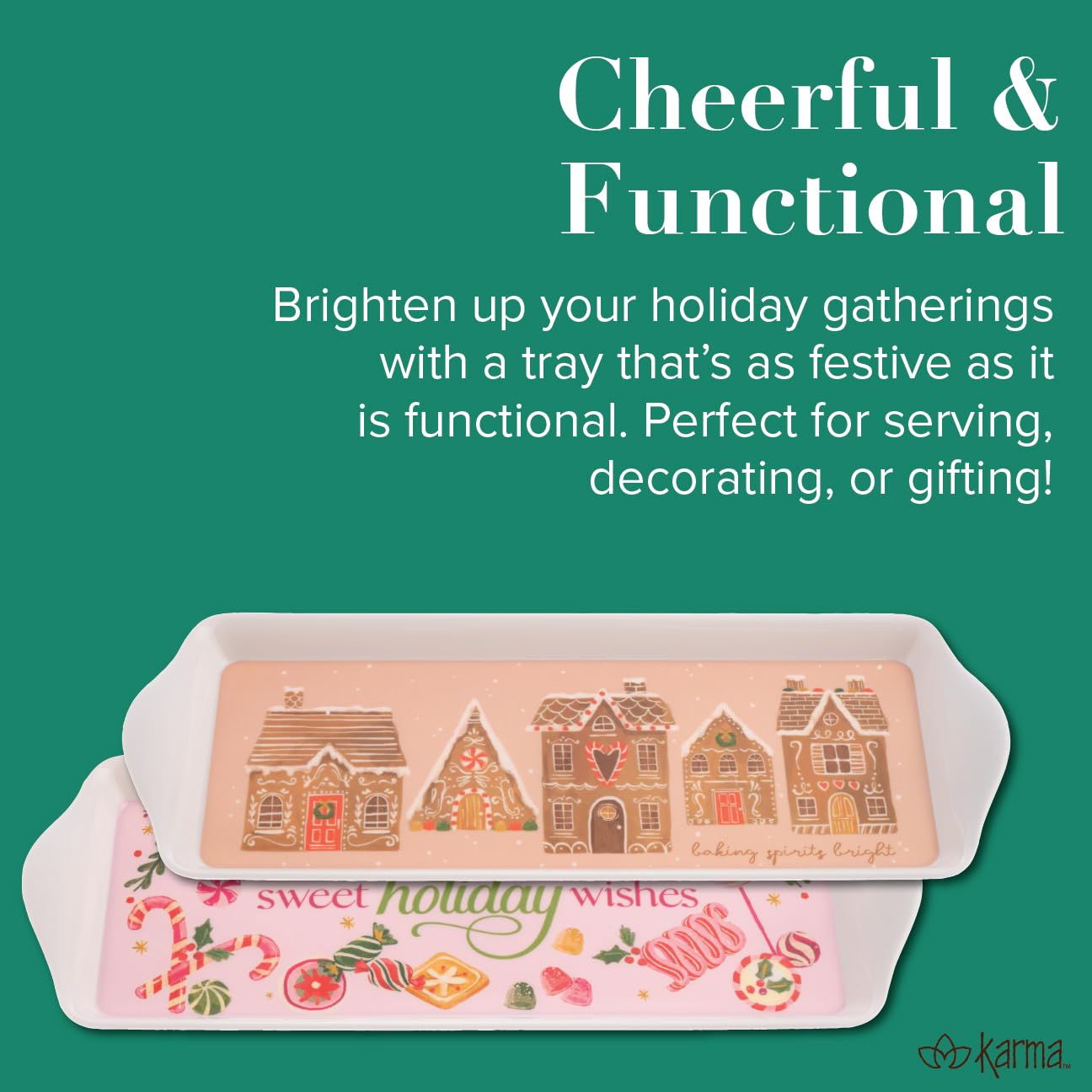 Karma, Melamine Holiday Trinket Tray, Narrow Christmas Jewelry Dish Tray for Rings Bracelets Necklace, Gingerbread