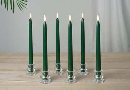 Stmarry Green Flameless Taper Candles with Remote Control - 11 Inch LED Candlesticks Battery Operated, Realistic 3D Flame with Wick, Timer, Christmas Decor - Set of 6