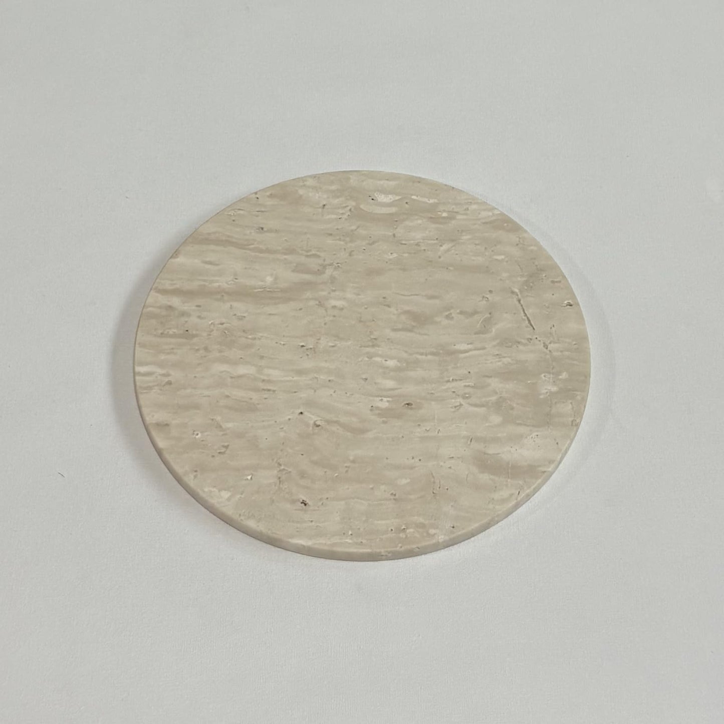 StonePlus Natural Round Marble Tray Matte Polishing Board Circular Plate Home Decor (Beige Travertine)