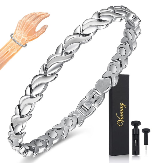 Vicmag Magnetic Bracelet for Women, Titanium Steel Bracelet with Ultra Strength Magnets, Waterproof & Adjustable, Jewelry Gift with Sizing Tool(Silver Fishtail)
