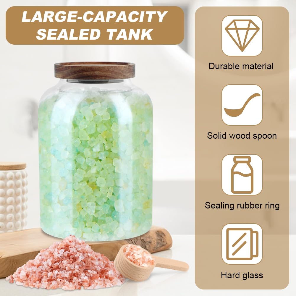 Saycker Bath Salts Glass Jar, Bath Salt Container with Wooden Lid and Scoop, Airtight Storage Jar, Glass Food Storage Jars for Home Decor,Tea,Spice,Cereal, Egg,Flour,Coffee(73 oz,Clear)