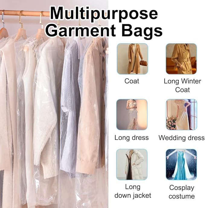 BEISHIDA 25PCS 72 Inch Plastic Garment Bag-Plastic Clear Dry Cleaner Laundry