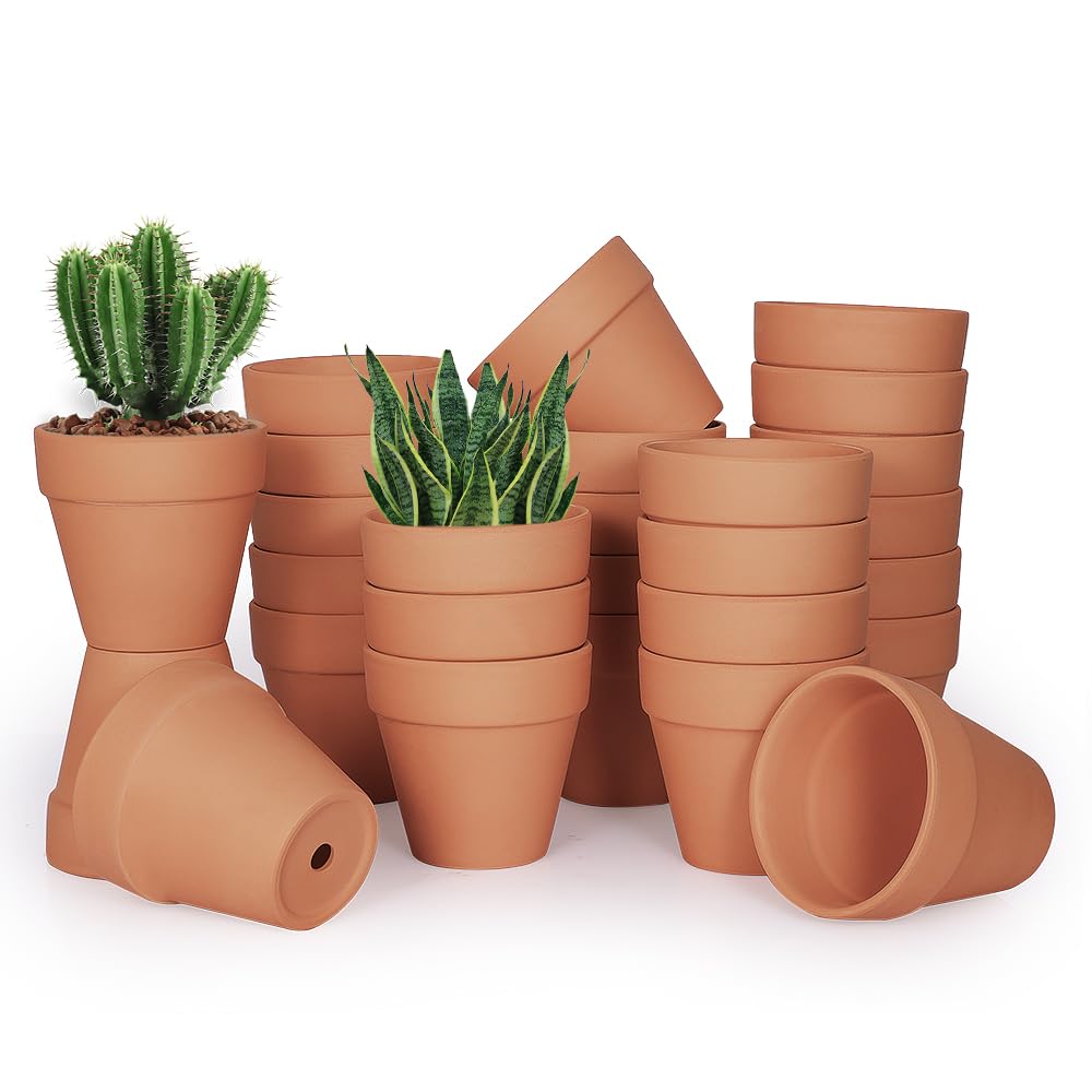 FCFKUK 4 inch Terracotta Clay Pots, 24 Pack Clay Flower Pots with Drainage, Great for Plants, DIY, Crafts, Wedding