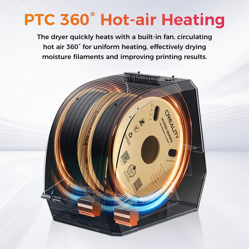 Creality Official Space PI Filament Dryer Plus, 3D Printer Filament Dryer Box with 360° Heating, 2 Rolls Upgraded Filament Dehumidifier for 1.75mm/2.85mm One-Key Setting Support PLA ABS PETG TPU