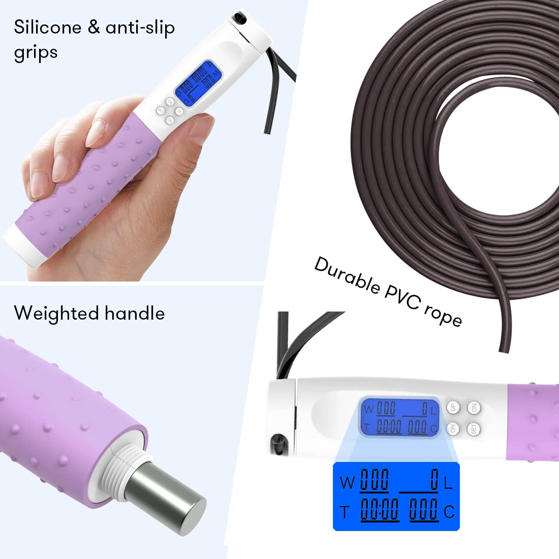 Te-Rich Jump Rope, Weighted Jump Rope for Fitness, Skipping Rope with Counter - Heavy Handles, Adjustable Length - Cordless Jumping Rope for Men Women Kids Fitness Exercise Training