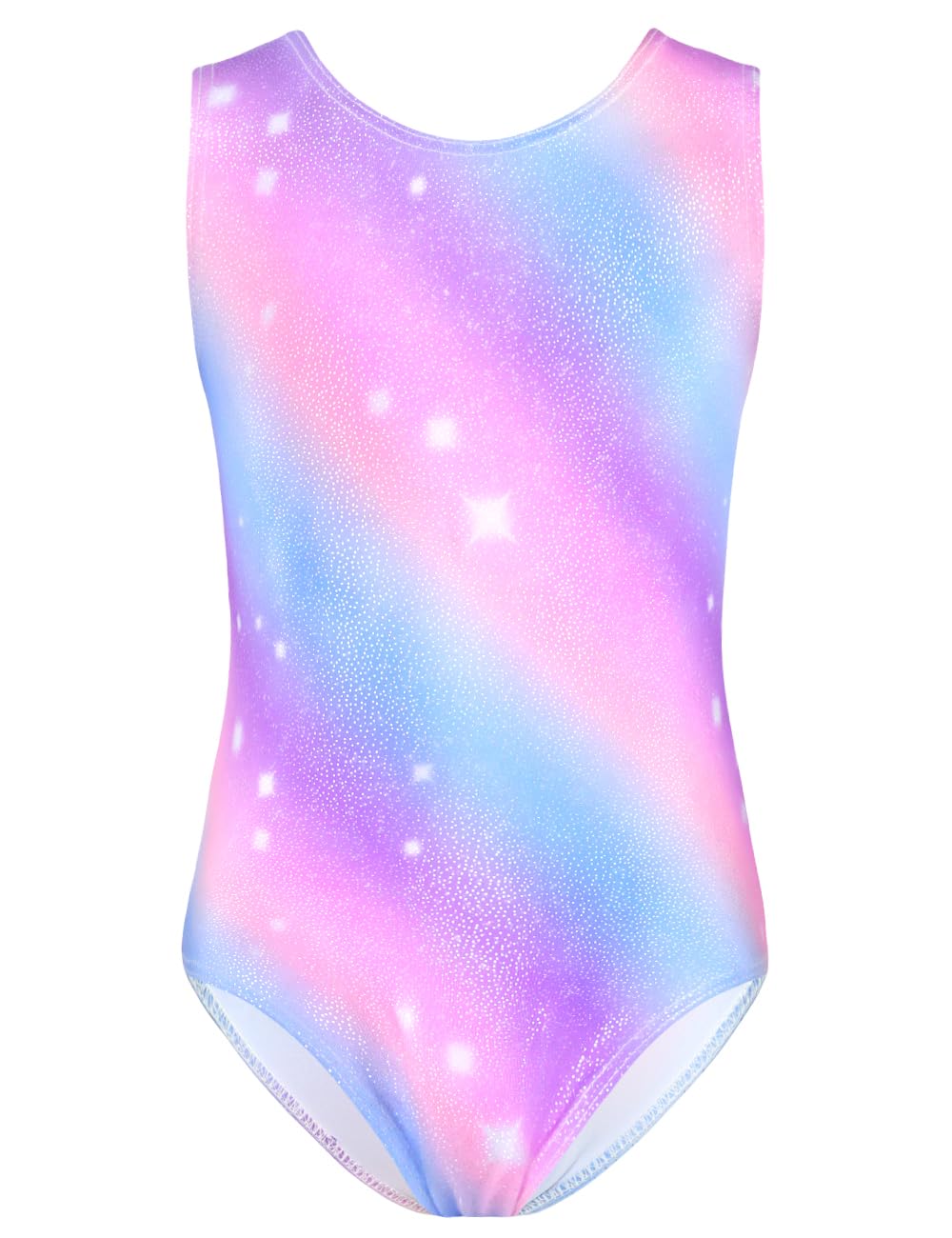 TENVDA Girls Leotards for Gymnastics Size 5 6 Years Old Sparkly Purple Stripes Glitter Tumbling Outfit Athletic Bodysuits