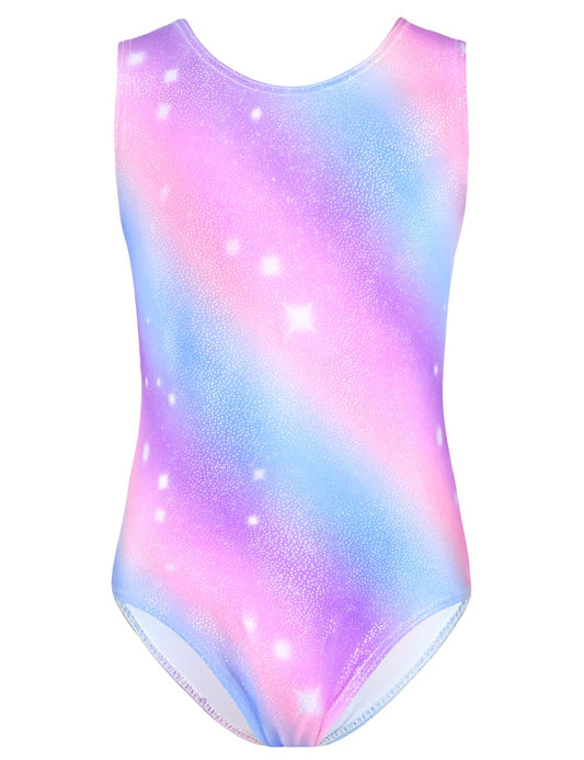 TENVDA Girls Leotards for Gymnastics Size 5 6 Years Old Sparkly Purple Stripes Glitter Tumbling Outfit Athletic Bodysuits
