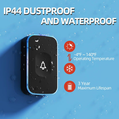 Wireless Doorbell 1200Ft Door Bells for Home with Flashing Light Hearing Impaired Door bell 1 Battery Button & 3 Plug in Receivers for Home Classroom Room Office