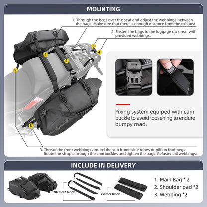 Rhinowalk Motorcycle Saddle Bags Waterproof Anti-Vibration Motor Side Bags Shoulder Bag Motorbike Panniers 28L(14L*2) for most Adventure and Sport Motorcycle Racks, 1 Pair