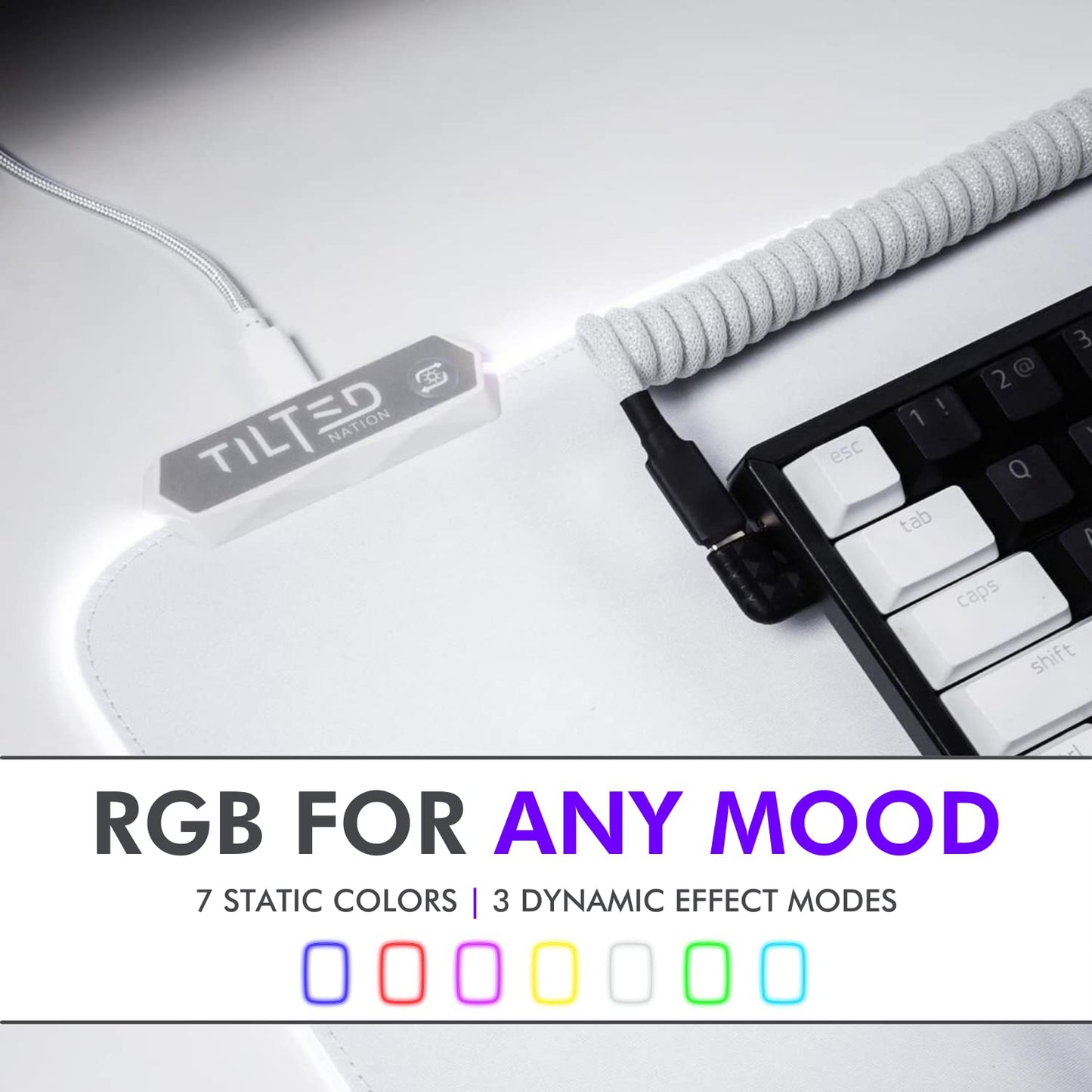 Tilted Nation Bone White Gaming Mouse Pad RGB - Create Your Dream Setup - Bright LED Mouse Pad XL with 8 Light Modes - Smooth Gliding Large RGB Gaming Mouse Pad White - Easy to Clean - Bone White