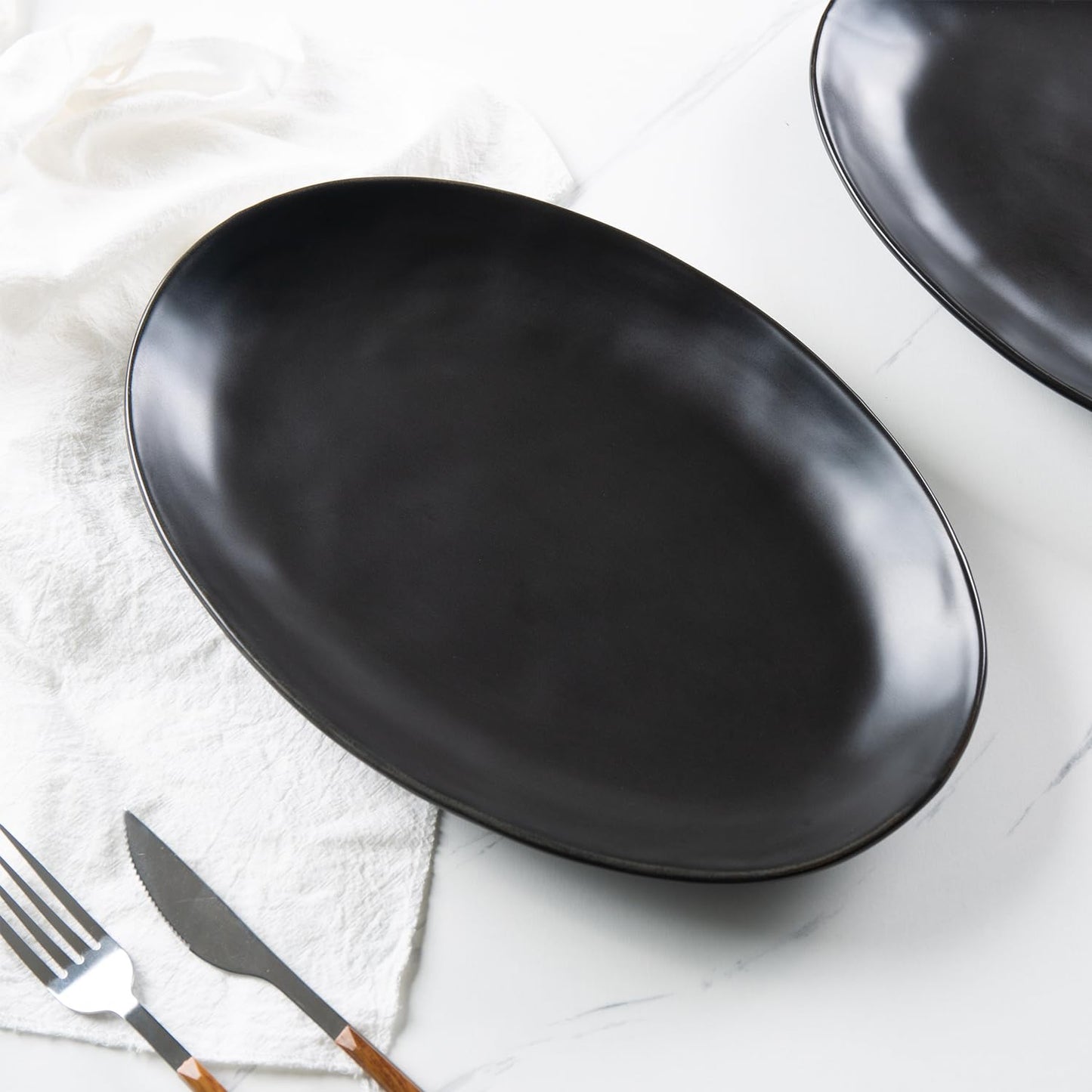 Magclay Porcelain Serving Platters, 12 Inch Large Serving Trays, Oval Serving Plates for Dessert Appetizers Meat/Entertaining/Party, Set of 3, Matte Black