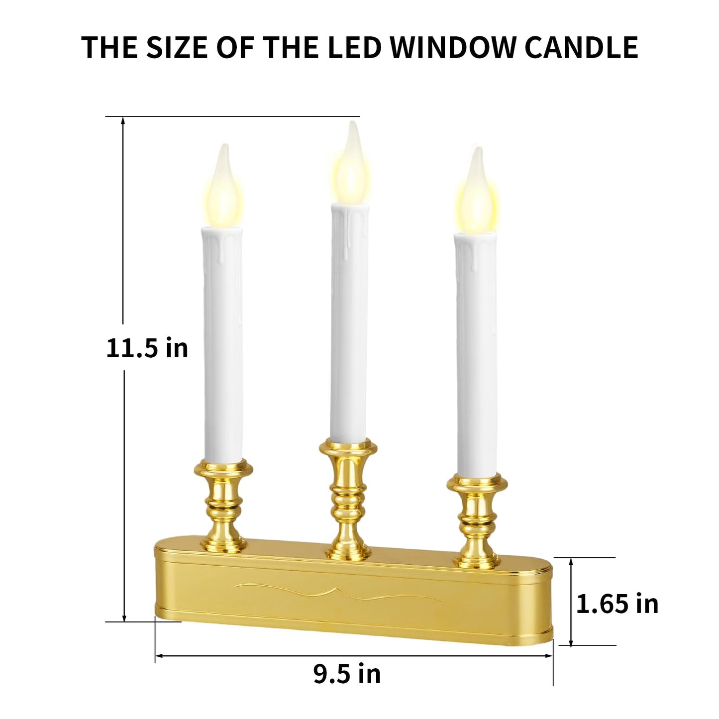 FGDECORJOIE Delicate Battery Operated Flicker Flame Gold Antique 3 Tier LED Window Candelabra 11.5 Inch Hight with Automtically Timer 8 Hours On/16 Hours Off