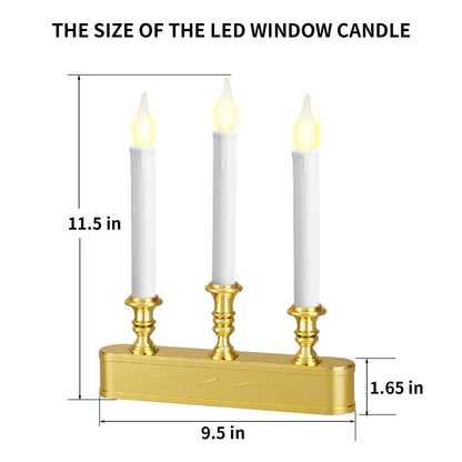 FGDECORJOIE Delicate Battery Operated Flicker Flame Gold Antique 3 Tier LED Window Candelabra 11.5 Inch Hight with Automtically Timer 8 Hours On/16 Hours Off