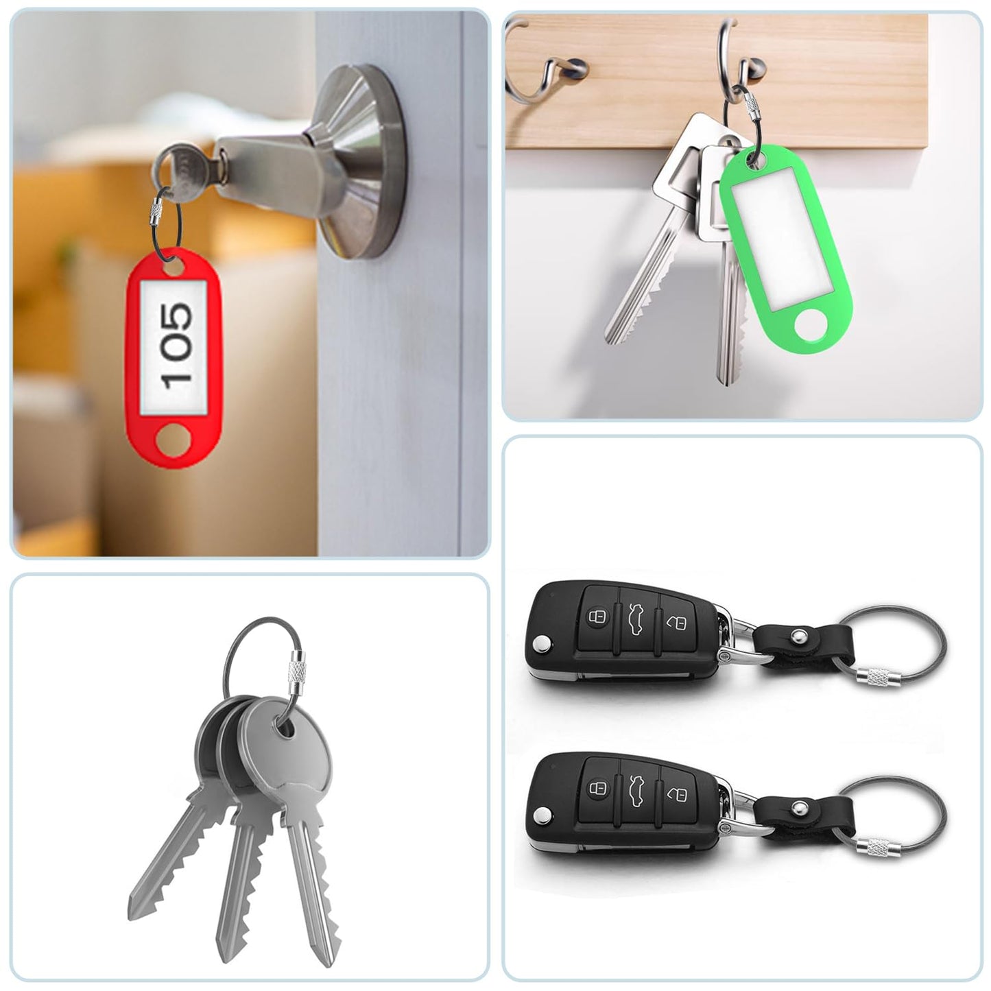 CooBigo 25 Pack Cable Key Ring 4 Inch Luggage Tag Loops Wire Key Chain Cable 2mm Key Rings for Car Keys Wire Keychain Dog Tag Ring - Black
