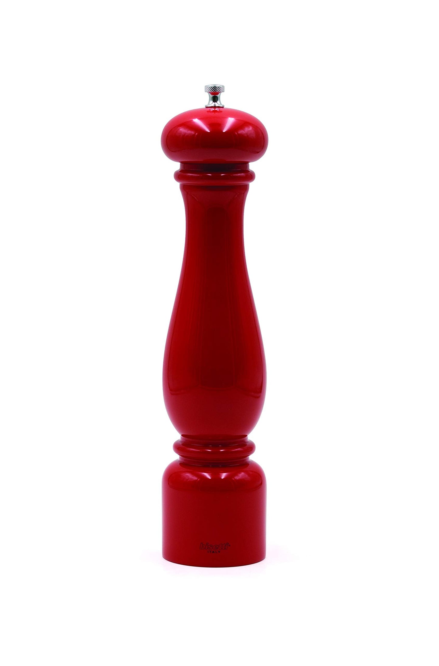 Bisetti 32 cm /12.6 Inch Firenze Red Lacquered Beech Wood Salt Mill With Adjustable Ceramic Grinder