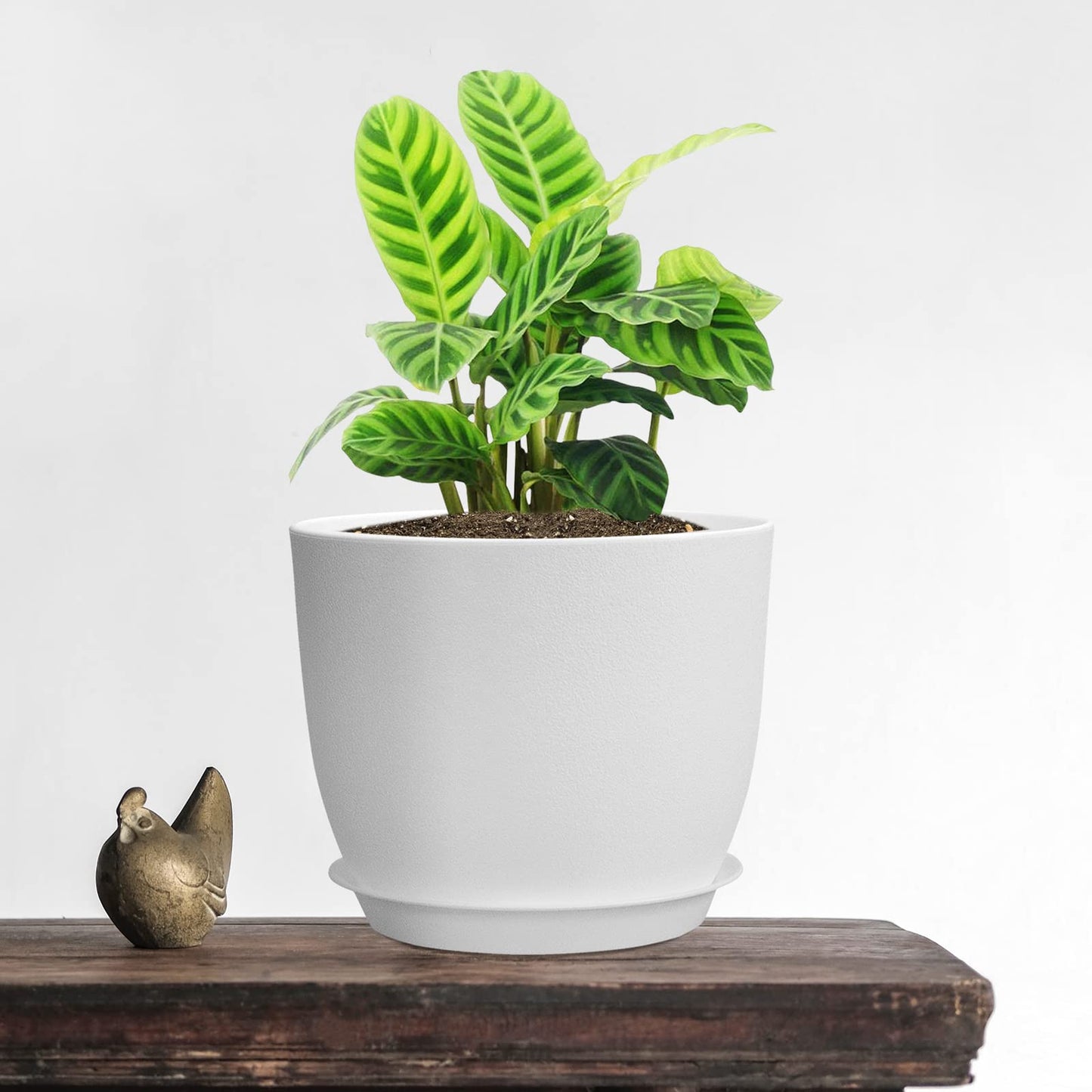 UOUZ 12/10/9 Large Plant Pots, Plastic Planters with Drainage Holes and Saucers for Indoor Outdoor Plants Flowers, White
