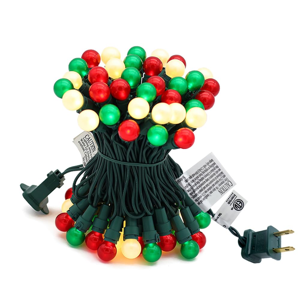 novrose Red White and Green Christmas Lights Outdoor Pearlized G15 70 LED 19ft Plug in Mini Globe String Lights Multi Color Green Wire for Indoor Patio Xmas Tree
