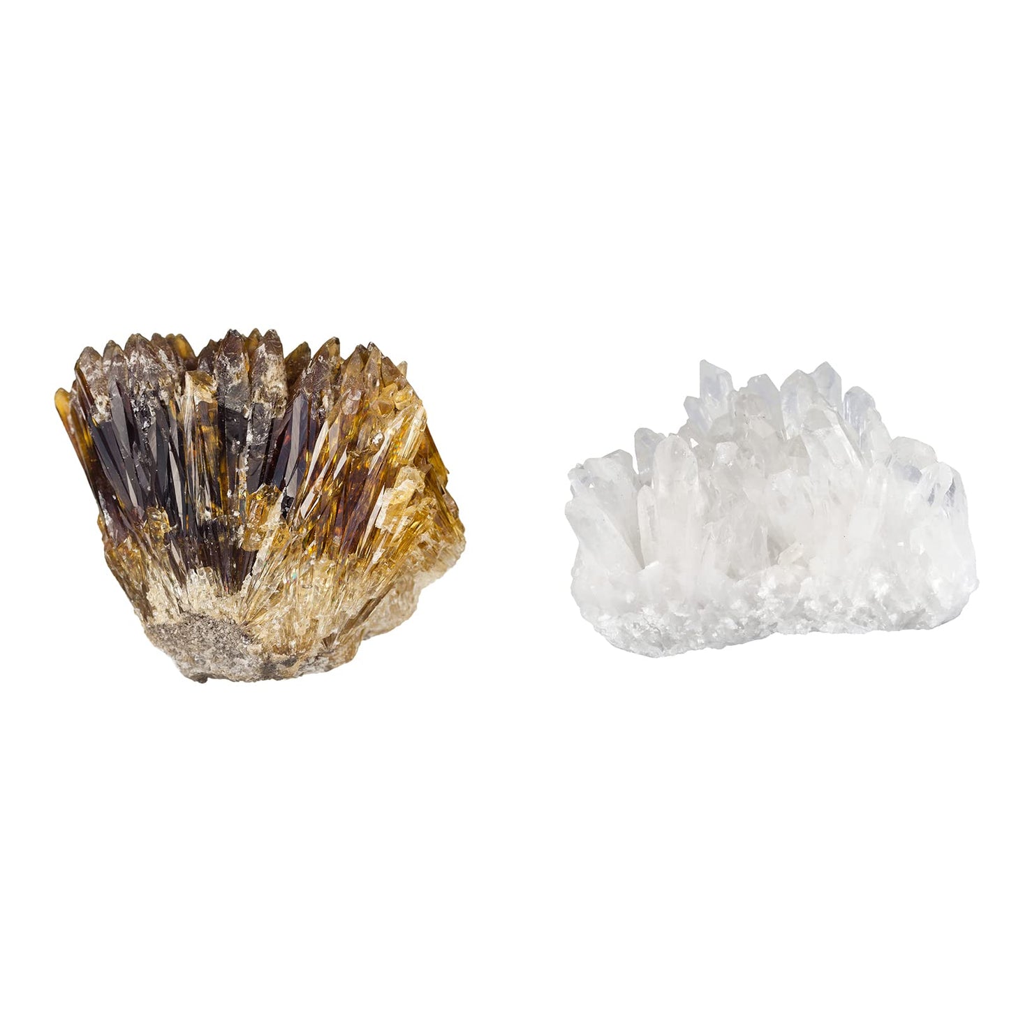 mookaitedecor Bundle - 2 Items: Natural Raw Amber Calcite Crystal Cluster Geode Stone & Natural Clear Quartz Crystal Cluster Mineral Geode Druzy Specimen for Crystal Healing Home Decor