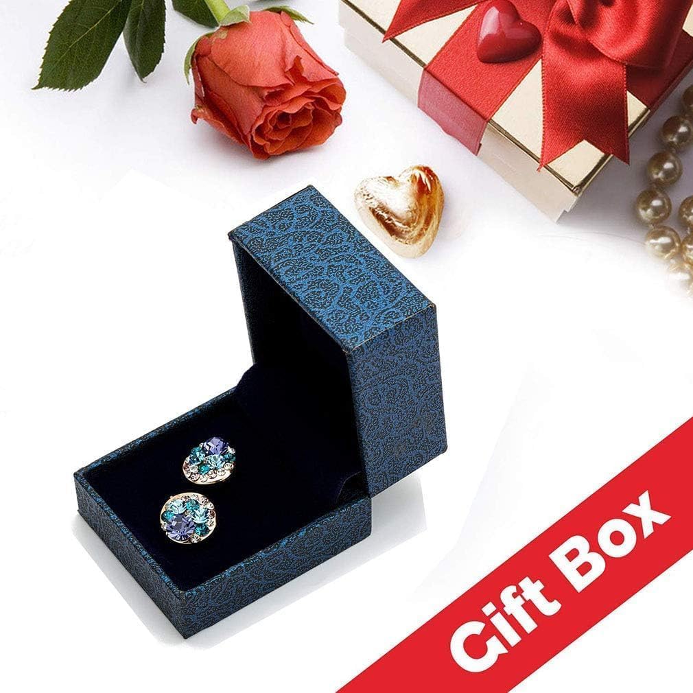 Multicolored Austrian Crystal Rhinestone Stud Earrings for Women Fashion S925 Sterling Silver Hypoallergenic Jewelry (Rose Main Crystal/Rose Gold-tone)
