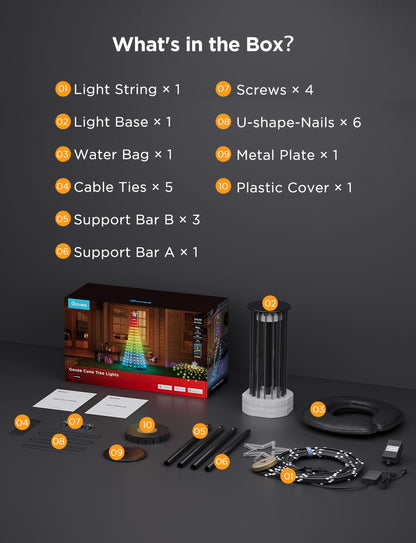 Govee Christmas Cone Tree Lights, 6ft 316 LEDs RGBIC Christmas Tree Lights with Smart App Control, IP67 Waterproof Outdoor String Lights for Xmas Decorations, 82+ Scene Modes, Music Sync, Black Stand