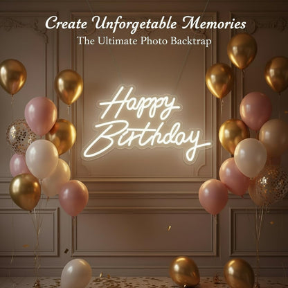 HMT Happy Birthday Neon Sign USB Powered 19.6×11.8 Inch Large LED Light Up Sign for Backdrop & Birthday Party Decor